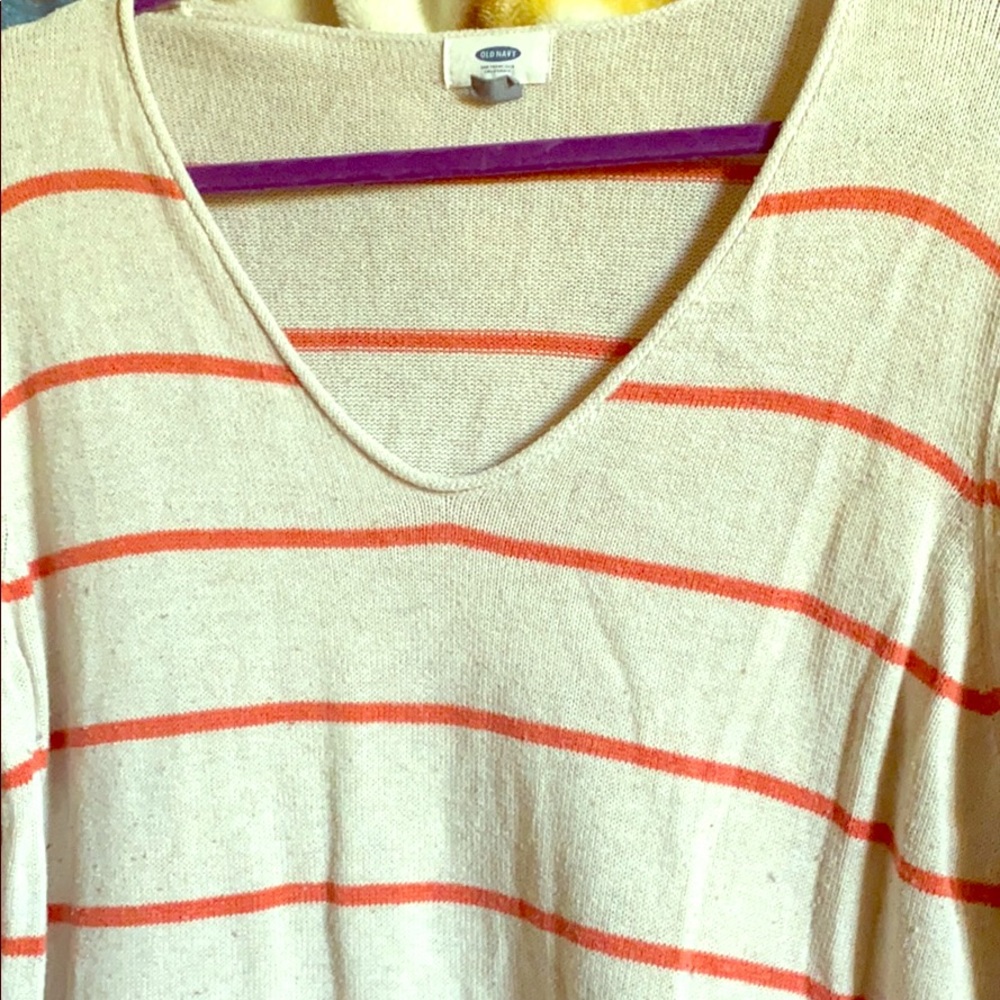 Beige and orange V-neck sweater